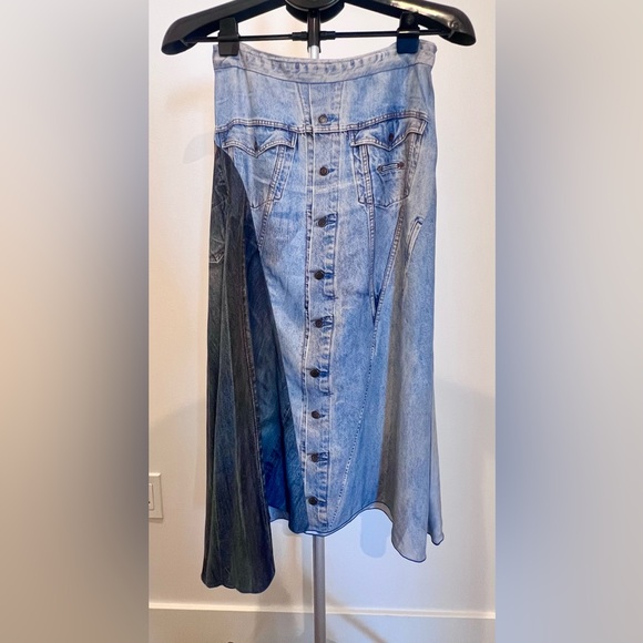 COLOVOS Blue Silk Printed Skirt - Picture 9 of 14